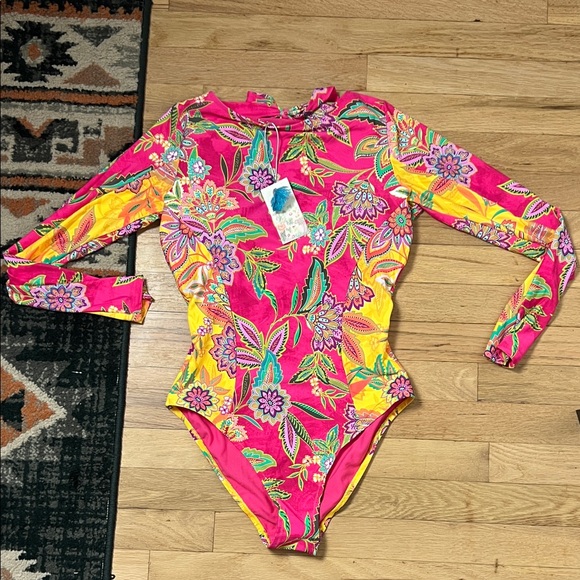 NWT JOHNNY WAS FLAMINGO MIX CUT‑OUT SURF ONE PIECE - Picture 9 of 9